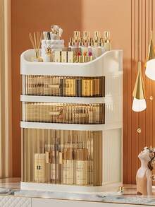 Cosmetic Storage Box, Desktop Sliding Door With Drawer Design, High-End Luxury, Dust-Proof, Vanity Organizer Rack, Keeps Desktop Tidy, Solves Storage Problems In One Box, Instantly Saves Desktop Space, Tall Top, Compartment Storage, 99% Of Tall Bottles Can Be Stored, Large Capacity, Cosmetic Storage Rack - Multicolor - View 13