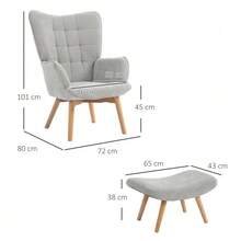 Wingback Armchair With Footrest, Lounge Chair, Padded Armchair With Corduroy Look, Lounge Chair, Armchair With Armrests And Wooden Legs, TV Armchair For Living Room, Grey - Grey - View 3
