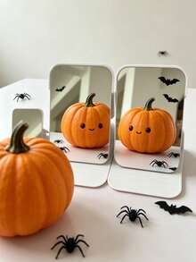 1pc Halloween Ghost Pumpkin Mirror, Desktop Dormitory Tabletop Mirror, Portable Folding Makeup Mirror, Halloween Handheld Mirror, PU Leather Mini Mirror, Multi-Functional Folding Makeup Mirror For Carrying, Small And Large Halloween Dormitory Office Home Tabletop Dressing Mirror, Suitable For Daily And Holiday Use, Portable - Multicolor - View 2