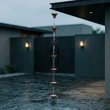 Metal Rain Chain With Cup, Vintage Bronze Color Rainwater Drainage Chain, Suitable For Eaves, Roof, Outdoor Garden Decoration - Morning Glory Rain Chain - View 3
