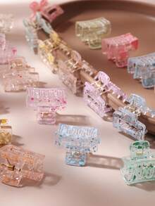 10/30/50pcs Transparent Colorful Dot Square Women's Fresh Colorful Dot Transparent Small Hair Claw Side Bangs Broken Hair Refreshing Hair Claw (Random Color) - Multicolor - View 5