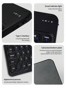 AKKHOO Rounded Cap Silent Mini Wireless Keyboard, 10-Inch Ultra-Thin, Rechargeable Silent, Compatible With IPad, Computer, Phone, Tablet - Black - View 5