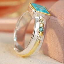 Elegante Anillo Cuadrado de Dos Tonos Azul Claro, Joyería de Estilo Océano Fresco para Mujeres - Dos colores - Ver 2