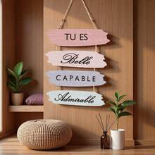 1pc Vintage Wooden Wall Decor Plaque With French Inspirational Quote - Wooden Inspirational Sign, Wall Panel Decoration, Suitable For Teenager Room Decor, First Birthday Anniversary, School And Home Decor, Classic Wall Hanging Design, Wall Hanging Decoration, Inspirational Home Decor, Vintage Charm Decor, Handmade, Family Gift | Inspirational Decor | Natural Wooden Surface, Wall Decor, Suitable For 11 Different Holidays, Christmas Gift, Thanksgiving Gift - Multicolor - View 4