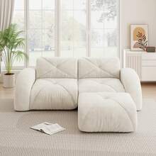 Modular Sofa, Modern 2-Seat Sofa With Ottoman, Beige - 米色雙座 - 查看 3