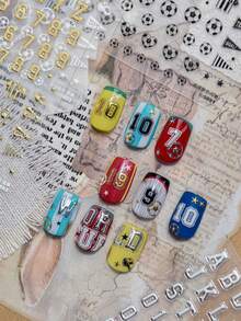 1pc 5D Minimal Soccer Number Nail Stickers Self-Adhesive Stickers DIY Nail Accessories Stickers Nail Decoration Stickers - 黑色 - 查看 5