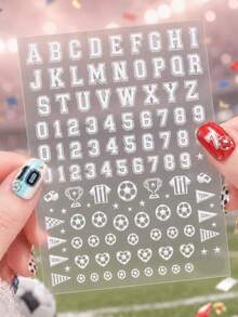 1pc 5D Minimal Soccer Number Nail Stickers Self-Adhesive Stickers DIY Nail Accessories Stickers Nail Decoration Stickers - 白色 - 查看 3