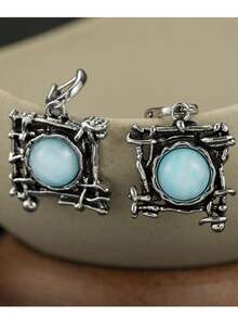 Gmzalx Women's Vintage Branch Texture Hanging Earrings, Versatile Elegant Daily Commute Accessory - Light Blue - View 2