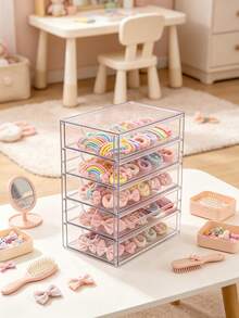 1pc Multi-Layer Plastic Drawer Storage Box, 4-Layer Transparent Hair Accessory Organizer, Stackable Bathroom Storage Container, Suitable For Nursery - Multicolor - View 7