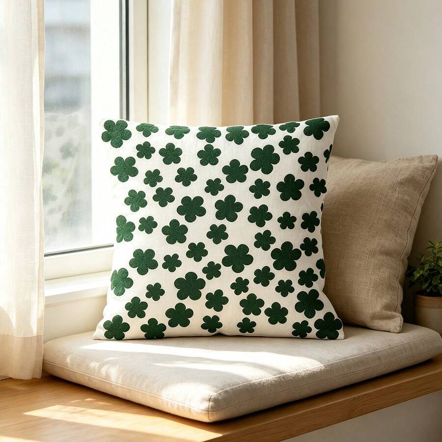 Embossed Clover Decorative Cushion, 45x45cm, Soft Fluffy Fiber Filling And Wear-Resistant Polyester Fabric, Washable Invisible Zipper, Nordic Style For Sofa, Bedroom, Office And Dining Room - 1pc - View 1