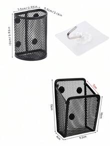 10pcs/1set Magnetic Mesh Pen Holder Powerful Magnet Square Minimalist Desk Organizer Box Iron Wire Pen Rack Strong Magnetic Iron Wire Pen Rack Suitable For Whiteboard Office Refrigerator Whiteboard Kitchen Storage Cabinet Office School Supplies - Multicolor - View 12