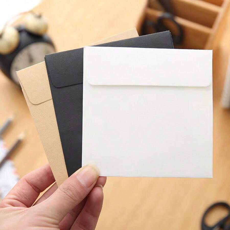 100pcs Mini Retro Envelopes 10x10cm Western Style Small Kraft Paper Black/White Blank Storage Envelopes For Office & School - A - View 1