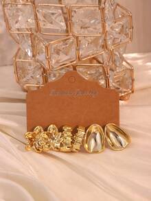 6/18pcs Gold Fashion Women's Earring Set, Fashionable Elegant Floral Geometric Multi-Element Gold Metallic Earring Set, Women's Fashion Earring Set (Lightweight CCB Material, Non-Fading) - Gold - View 3