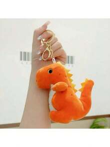 Pequeño llavero de peluche de dinosaurio, accesorio colgante para bolso escolar, muñeca - Naranja - Ver 3
