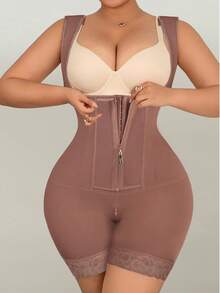 High-Waist Plus Size Shaping Romper Shorts With Waist Cinching, Tummy Control, And Butt Lifting - Brown - View 6