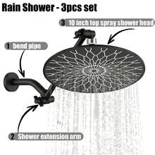 10 Inch Circular Top Spray Set With Water Outlet Bend And Shower Extension Arm, The Preferred Shower Set For Bathroom Upgrades - Black - View 9