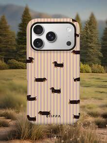 GIIPPA 1件粉黃色垂直條紋背景搭配臘腸狗圖案設計手機殼，適用於Phone 17 Pro Max，兼容Phone 16 Pro Max、15 Pro Max、14 Pro Max，韓系高端時尚趣味手機殼，兼容11/12/13/14/15/16 Pro Max Plus，優雅設計男女皆宜，適合送給女友的聖誕節、情人節、復活節、婚禮季及生日完美禮物 - 粉色 - 查看 7