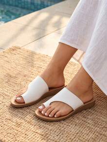 Women's Summer Beach Slides, Soft Sole Non-Slip Casual Slip-On Slippers, Vintage Boho U-Shaped Toe Cap Wedge Heel Outdoor Slippers - White - View 2
