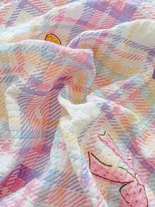 1 Set Sweet Macaron Pink & Purple Plaid Bedding Set, Soft & Comfortable Bubble Gauze Texture, Includes 1 Fitted Sheet And 2 Pillowcases, No Filling, Suitable For Dorm, Bedroom, Home Use, Multiple Sizes Available, All Season - Multicolor - View 6