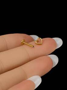 1pc 16G Titanium Steel Hollow Heart Flat Back Stud Earring | Stackable Earring | Cartilage Earring | Lobe Earring | Helix Earring - Hollow Heart - View 5