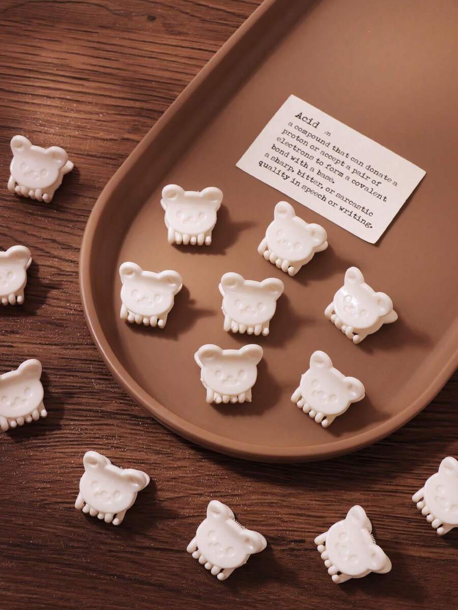 10/30/50pcs White Bear Head Creamy Soft 3D Mini Claw Clips Solid Color Cute Side Bangs Hair Clips Fresh Hair Claw - White - View 1