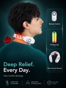SKG 4098E Portable Neck Massager With Heat And Remote Control, Cordless Rechargeable Electric Pulse Massager, 3 Modes, 15 Intensity Levels For Home, Office And Travel, Gift For Women And Men - View 5