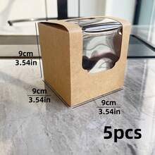 5/10Pcs Multi Size Easy Fold Assemble Clear View Window Paper Gift Boxes, Kraft Cardboard Minimalist Packaging Boxes, White & Brown Square & Rectangle Favor Boxes With Transparent Window For Wedding, Baby Shower, Crafts Storage & Gift Wrapping - View 12