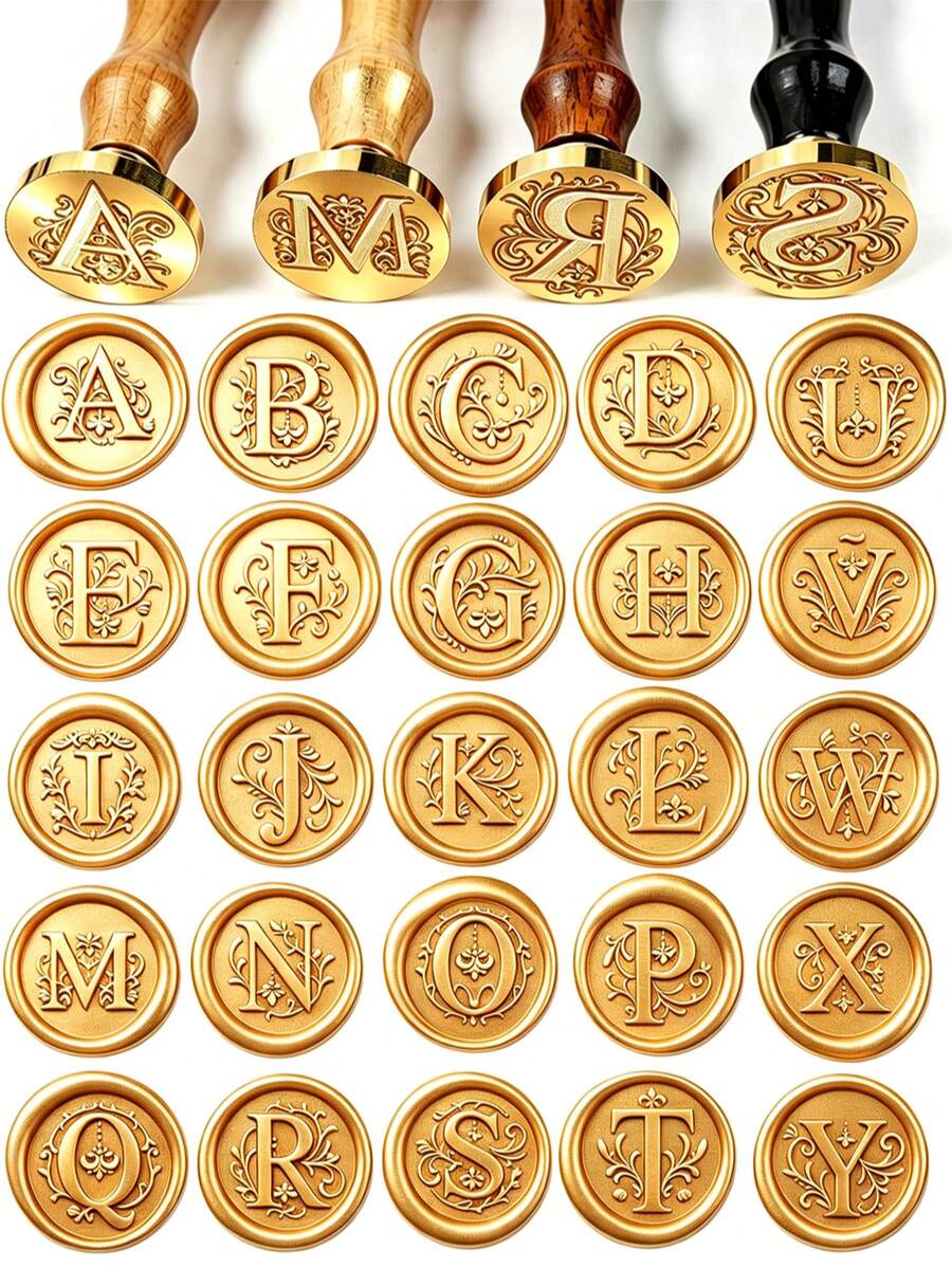 Kepala Stempel Lilin Huruf A-Z/Gagang Kayu, Set Stempel Lilin Lebah, Cocok Untuk Dekorasi Undangan Pernikahan, Kemasan Minuman Beralkohol, Kemasan Hadiah - Sepotong Tunggal - View 1