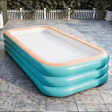 Bể bơi bơm hơi hình chữ nhật tại nhà, làm từ chất liệu PVC bền, phù hợp cho các buổi tụ họp gia đình, tiệc mùa hè và thư giãn sân vườn - 3 tầng - Xem 9