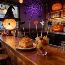 100 st/50 st tropiska cocktailpinnar, Monster cocktailpinnar, festdekoration tandpetare, hawaiianska bambupinnar, frukt- och aptitretarepinnar för mat och dryck, Halloween-present - Multifärgad - Visa 2