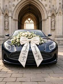 客製化婚車蝴蝶結，個性化姓名大號緞面蝴蝶結，新娘婚車裝飾，浪漫婚禮拍照道具，裝飾用，可重複使用，居家適用 - 彩色 - 查看 1