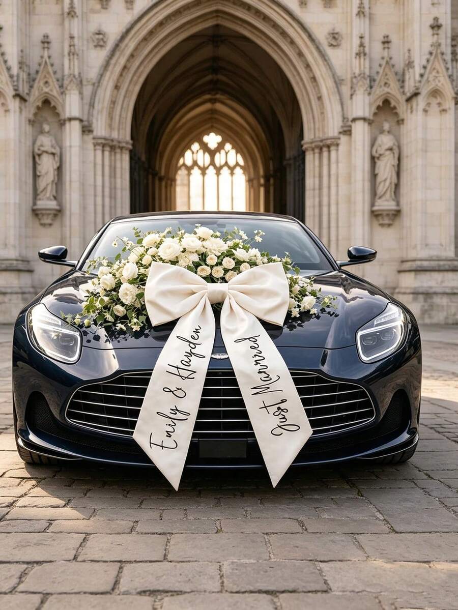 客製化婚車蝴蝶結,個性化姓名大號緞面蝴蝶結,新娘婚車裝飾,浪漫婚禮拍照道具,裝飾用,可重複使用,居家適用 - 彩色 - 查看 1