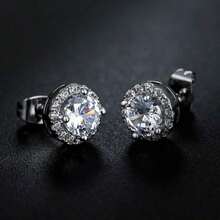 MDFUN 1/2pcs 18K White Gold Plated Round & Square Zirconia Cubic Diamond Halo Stud Earrings - Silver - View 9