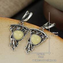 Gmzalx Bông tai treo nữ phong cách vintage vân cành cây, phụ kiện thanh lịch đa năng cho đi làm hằng ngày - Màu vàng - Xem 7