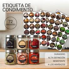 Spanish/72pcs/Set Kitchen Storage Jar Labels Stickers Self-Adhesive Waterproof Vinyl Stickers Flour Sugar Salt Rice Noodles Spices And Other Seasoning Jar Labels Round Stickers Kitchen Cabinet Storage Organization Essential Easy To Apply Oil-Resistant Home Storage Classification Stickers Removable No Residue - 72 Spanish Spice Stickers - View 1