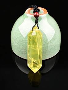 1pc Natural Double Terminated Crystal Column Pendant, Multicolor Fluorite Amethyst Labradorite Raw Stone Necklace With Braided Rope, Energy Crystal Jewelry For Men And Women - Double-pointed Pendant - View 5