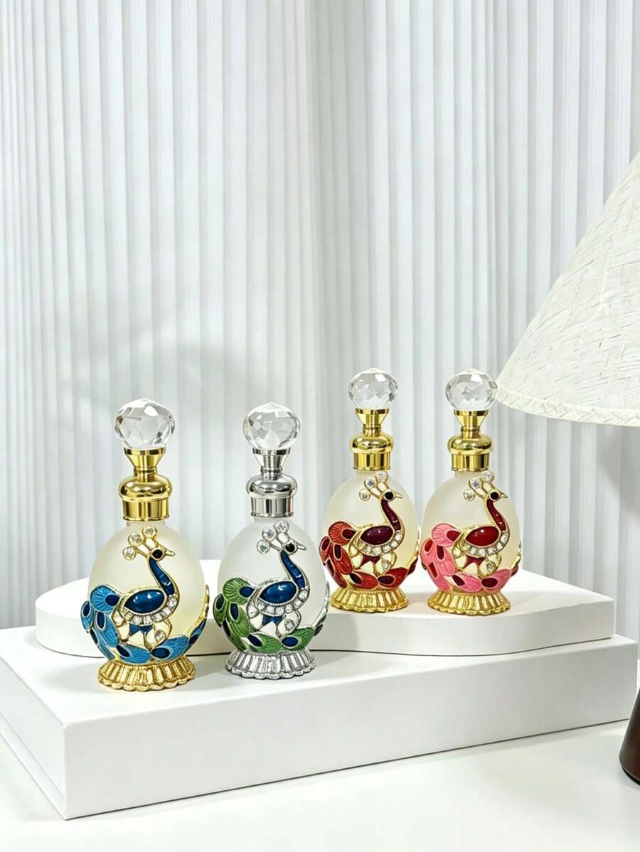 15 ML Exquisite Vintage Peacock Enamel Bottle, Decorative Beauty Container, Travel-Friendly / Personal Care, Glass Rod Perfume And Essential Oil Decanter, Decanting Funnel [Empty Bottle], Travel Bottle Set - View 1