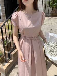 Women Midi Dresses - Pink - View 9