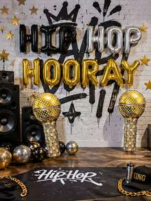 14pcs Hip Hop Theme Letter Balloon Set, Suitable For Birthday, Hip Hop Party, Cool Boy/Girl Party, Music Theme, KTV/Stage Backdrop, Street Culture Theme Party - Multicolor - View 4