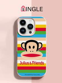 官方授權 Paul Frank 液態矽膠手機殼 全包覆防摔相機保護 卡通大頭猴子彩色條紋字母圖案 新款適用 11/12/13/14/15/16/17 Pro Max 系列手機保護殼 節日禮物 日常通勤 日用防摔高顏值款 - 彩色 - 查看 2