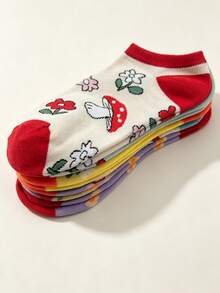 5/10 Pairs Cute Mushroom Smiling Face Floral Low-Cut Boat Socks, Colorful Contrast Color, Versatile Daily Commute Socks For Girls, Back To School Student Socks - Multicolor - View 4