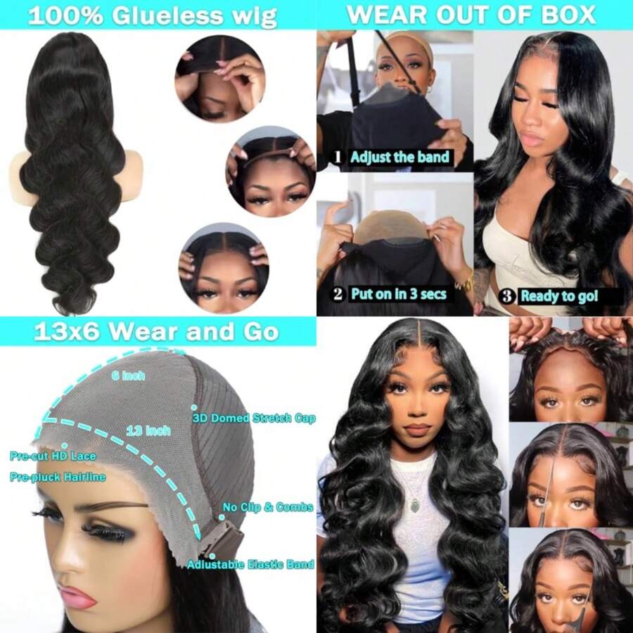 13x6 Glueless Wigs Human Hair Pre Plucked/Cut 26 Inch Wear And Go Wig 10A HD Body Wave Lace Front Wigs Human Hair 180 Density Wigs For Women No Glue 3 Seconds For Beginners - 13x6 Glueless Black Wig - View 1