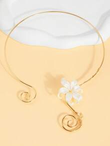 1pc French Vintage White Flower Open Collar Necklace, Fashionable 3D Personalized Party Necklace For Women - Multicolor - View 2