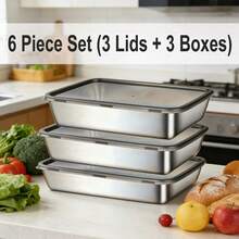 6pcs(3 Boxes+ 3 Lids) Stainless Steel Food Storage Containers Sets,  Stackable Meal Prep Containers, Durable Construction Lunch Box, Rust-Resistant, Easy To Clean,For Lunch, Leftovers, Kitchen Essentials, Kitchen Orangizer, Storage Containers - Multicolor - View 3