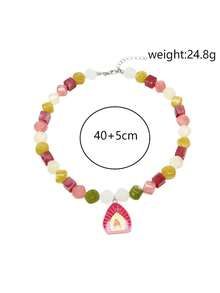 Sweet And Cool Style Colorful Dopamine Peach Pendant Necklace For Women - Personalized Beaded Earrings For The Neckline Chain - Multicolor - View 5