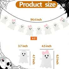 BCCSNNM Cute Halloween Ghost Decor, 2pcs Pre-Strung Pink & White Glitter Ghost Garlands - Suitable For Haunted House, Doorway, Indoor/Outdoor Home, Luxury Party Decoration - Multicolor - View 4