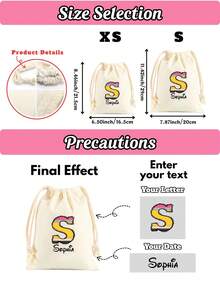 Customized Name Canvas Drawstring Bag, Personalized Pencil Letter Storage Bag, Back To School Supplies, Travel Storage Bag, Daily Storage Gift - Multicolor - View 3
