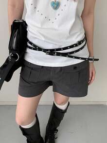 1pc PU Material Street Style Y2K Studded Niche Waist Belt - Black - View 2
