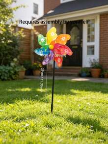 1Pc Rainbow Floral Pinwheel Windmill Decor, Battery-Free Bird Repellent Windmill, Outdoor Lawn Yard Garden Flower Bed Landscape Decor, For Amusement Park Decoration, Applicable For Wedding, Halloween, Party, Holiday Celebration, Photography Prop - Multicolor - View 9