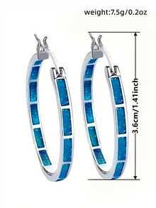 1 Pair Daily Hoop Earrings For Women, Wedding Engagement Party Jewelry, Valentine's Day Gift - Silver + Blue - View 6
